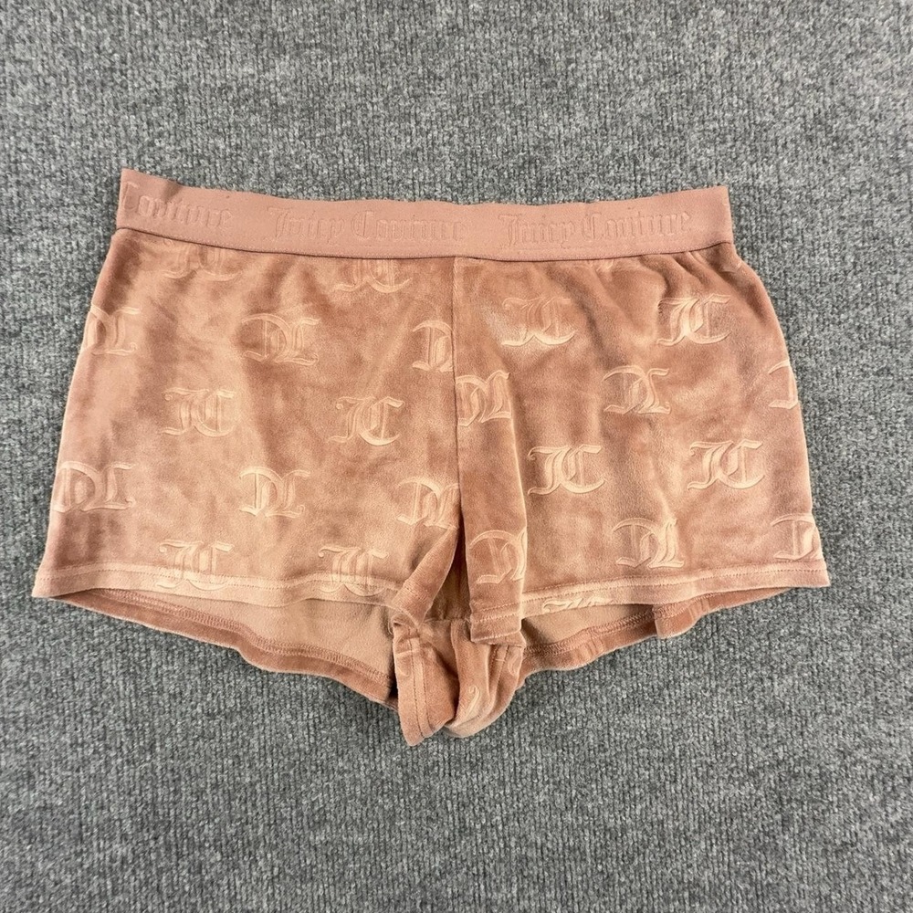 Juicy Couture Sleep Shorts Womens Medium Pink Velour Logo Monogram 1751-47